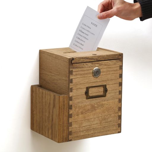 KIRIGEN意見箱鍵付きアンケートボックス投書箱木製桐材壁掛け置き型約19x15x21.3cmブラウンTQ-DSYJX-DBR