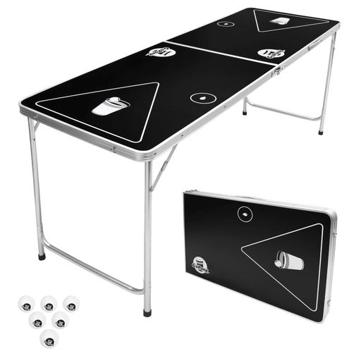 GoPong 6-Foot Portable Folding Beer Pong/Flip Cup Table (6 balls included), Black