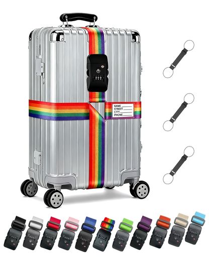 AlxMuNaoスーツケースベルト伸縮性荷崩れ防止ベルト3桁ダイヤル暗証番号耐久性ナイロン製長さ102-200cm調節可能22-32インチ対応海外旅行必須便利な…