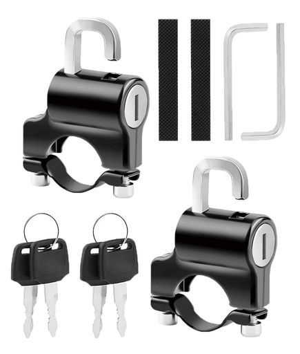 【セット内容】ヘルメットロック ホルダー(2個入り ブラック) 【優れた防犯性能】最大の特徴は、その盗難防止機能にあります。頑丈なロック機構を搭載しており、ヘルメットを車体に確実に固定します。これにより、ちょっとした買い物や用事でバイクを離れる間も、高価なヘルメットを置きざりにする不安から解放されます。 【驚くほど簡単な操作】「簡単な操作」を徹底的に追求した設計です。面倒な工具や複雑な組み立ては一切不要。ほんの数ステップで、サドルやフレームへの取り付けが完了します。 【高い汎用性と耐久性】多機能な本製品は、様々な形状やサイズのヘルメットに対応できるよう設計されています。フルフェイス、ジェットヘルメットなど、お持ちのヘルメットを確実にホールドします。 【日常生活の利便性向上】このホルダーは、ライダーの日常生活を劇的に便利にします。重たいヘルメットを手で持ち歩く必要がなくなり、カフェやオフィスへの移動が格段に楽になります。