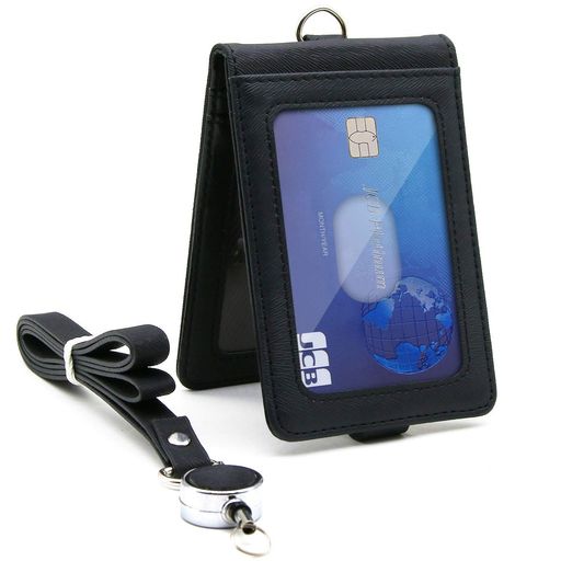 [Aemicion]定期入れIDカードホルダーパスケースネームホルダーicカードケースリール/クリップストラップ付き革レザー二面メンズレディ..