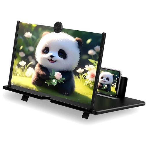 Rakuten - スクリーンアンプ16インチスマホ拡大鏡スタンドHD5倍3D携帯スクリーン拡大器目の保護疲労軽減スマホ画面拡大スタンド折り畳み式(黒)