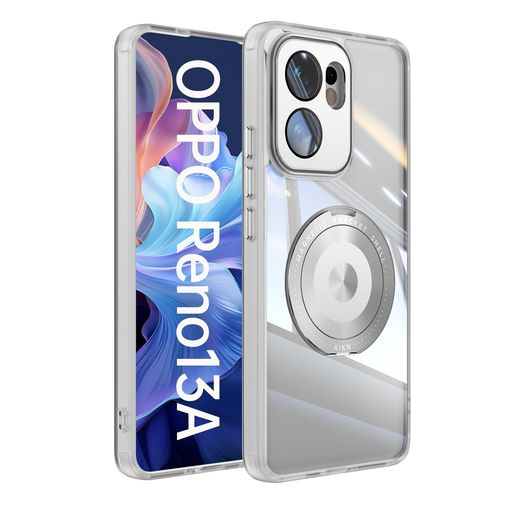  OPPO Reno13 A ケース Magsafe対応 スタンド機能 reno 13a クリア カバー 縦横両対応 リング マグネット搭載 360°回転 オッポ リノ13a ケース (ホワイト)