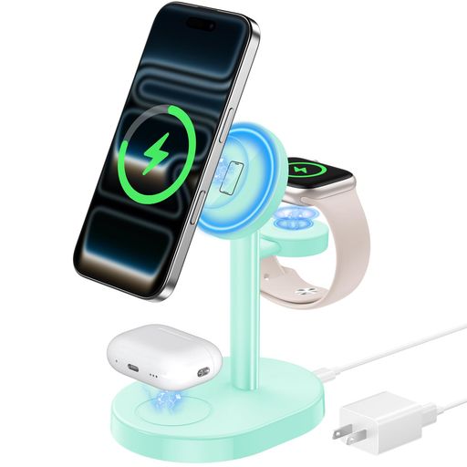 Hevanto 2026 MagSafe充電器 3in1 ワイヤレス充電器 Qi認証 極小 15W急速充電スタンド iPhone 17/17e/16/15/14/13/12 Watch AirPods対応 マグセーフ充電器 3台同時充電