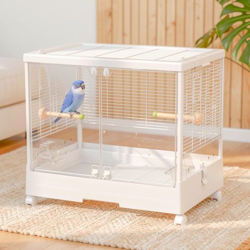 Ruexue鳥かご大型バードケージ透明大前門65cm幅頑丈なアルミ合金柱オカメインコインコケージ多頭飼い掃除しやすい止まり木/餌入れ付ストッパー付キャスタ…