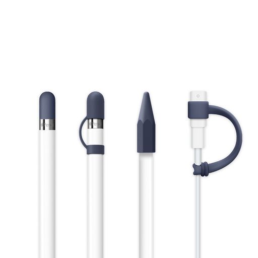 FRTMAApplePencil交換用キャップ/ApplePencil先端保護キャップ/ApplePencilキャップホルダー/アダプタテザー4点セット(ミッドナイトブルー)