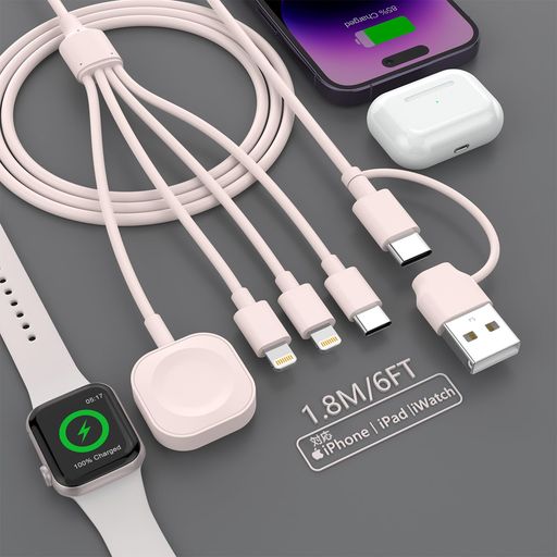 🌸【充電ケーブル 4in2】4in2 usb ケーブル マルチには2つのLightningポート、USB Cポート、Apple Watchポートがあり、最大4台のデバイスを同時に充電できる。 例えば、iPhone 15、iPhone 14、AirPods、Apple Watchを同時に充電する場合、1本のスマホ充電ケーブルですべての充電ニーズを満たすことができます。 🌸【幅広い互換性】4in2 マルチ充電ケーブルは、iPhone 16e/16/16 Plus/16 Pro/16 Pro Max/15/15 Plus/15 Pro/15 Pro Max/14/13/12/11/11プロ/11プロマックス/XSと互換性があります;Apple Watch 10/9/8/7/6/SE2/SE/5/4/3/2/1;サムスンギャラクシーS7/S6/S4ほとんどのAndroid携帯電話;サムスンギャラクシー。 🌸【高速データ伝送】Lightningインターフェイスは480Mbpsの高速データ転送に対応しており、充電しながら大容量のファイル転送が可能だ。