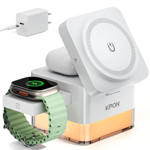【3台同時充電&amp;MagSafe充電対応】iPhone対応、Apple Watch対応、AirPods対応を同時に充電対応可能。高さと角度を自由に調整。置くだけで充電がスタート。強力な磁力でiPhone対応とApple Watch対応をしっかり固定し、落下を防止。360°縦横どちらでも安定して充電でき、学習、動画視聴、ビデオ通話、読書など、様々なシーンに快適に対応。複数の充電器が不要になり、生活がよりシンプルで効率的に(ご注意:厚手のケースをご使用の場合、発熱により充電が一時停止する場合がございます。非対応機種ではご利用いただけません)。 【折りたたみ式でコンパクト、携帯に便利】約6.8cmの超コンパクト設計、重量わずか350gで、出張や旅行に最適。多角度調整可能:滑り止めシリコン底盤が傷を防止し、デバイスを安定設置。50度の垂直チルトと360度水平回転に対応し、最適な視野角度で充電可能。寝室のナイトスタンドに置けば、Apple対応デバイスの高速充電が可能になり、iPhoneは置き時計としても活用できます。 【最大15W高速充電対応】高性能チップを搭載し、対応iPhone 15のフル充電が約2.5時間で可能。