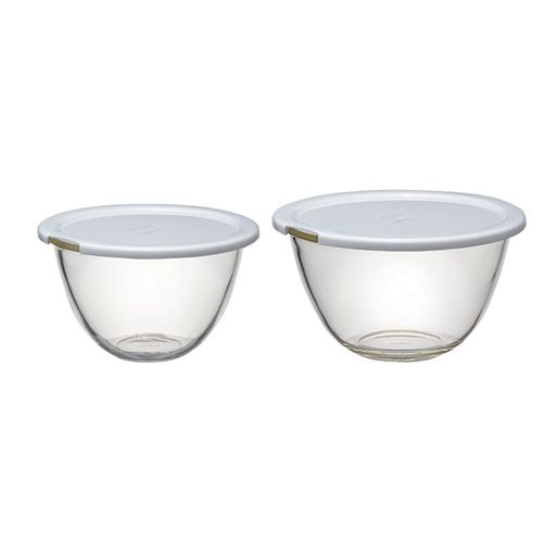 乐天商城 - HARIO(ハリオ)レンジフタ付き耐熱ガラス製ボウル2個セット1500ml2200mlBUONOkitchenマルチボールクリア日本製MXPF-3506-W