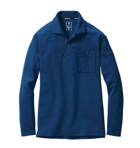 Polo Shirt - BURTLEバートル長袖ポロシャツ(ユニセックス)オールシーズン用ネイビー665-3Size:L