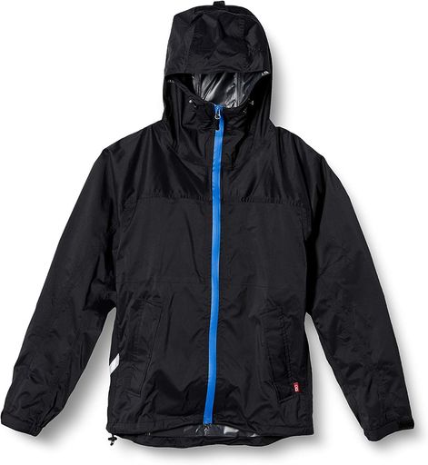 SIZE:S 着丈:67cm 身幅:50cm 裄丈:82cm、SIZE:M 着丈:69cm 身幅:53cm 裄丈:85cm、SIZE:L 着丈:71cm 身幅:56cm 裄丈:88cm、SIZE:LL 着丈:73cm 身幅:59cm 裄丈:90cm、SIZE:3L 着丈:75cm 身幅:62cm 裄丈:92cm、SIZE:4L 着丈:77cm 身幅:65cm 裄丈:94cm ストレッチ素材の軽量レインジャケットです。大雨でも安心の耐水圧10,000mmとムレを逃す5,000gの透湿性を備えたTPUラミネート生地が雨の日でも快適さを保ってくれます。重さは約300gと軽量で、立体裁断とストレッチ性を備えた生地は動きやすさ抜群。顔周りはフード脇のドローコードと後頭部に配置されたベルクロでフィット感の調節が可能。襟高フードは首元からの浸水を軽減してくれます。袖口は伸縮ゴムと面ファスナー調節が可能。ジャケット裾にもドローコードを設置しました。フロントジッパーは止水ファスナー仕様。ジャケット左右には、中の物が落ちにくいフラップ付ポケットを配置。
