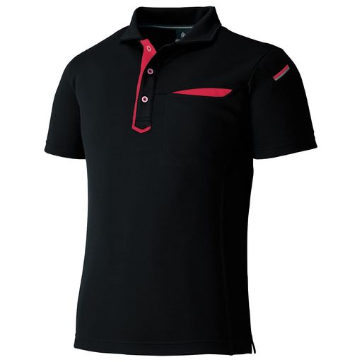 Polo Shirt - 小倉屋POLOIZM(ポロイズム)3684切リポケ半袖ポロ(ペン差し)ブラックLL3684-80-LL