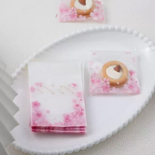 お菓子袋半透明200枚入個包装袋粘着テープ付厚手OPP袋クッキーマカロンラッピングバッグ小分け製菓用品食品対応ギフトバッグバレンタイン誕生日包装袋(桜柄14*14cm)