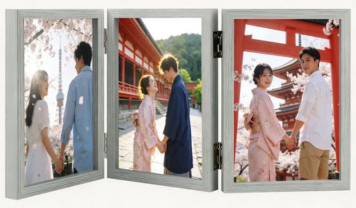 Rakuten - LakymisyフォトフレームL判木製3面展示写真立て折りたたみ式フォトスタンド写真フレーム母の日ギフト額縁記念写真ポスター賞状ディスプレイフレームお祝い誕生日プレゼント