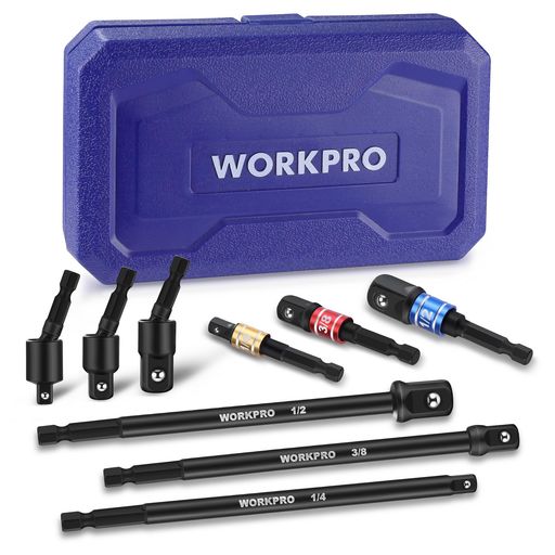 WORKPRO インパクトグレードソケットアダプター ソケットアダプター インパクト用 9本組 全長55~150mm ユニバーサル エクステンション 差込角6.35mm(1/4”)・9.5mm(3/8”)・12.7mm(1/2”) 熱処理済み …