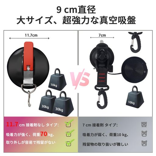 roseddy 吸盤フック 強力 カーサイドタープ タープ用 車連結 直径11.7cm 耐荷重70kg ブラック 6個入り
