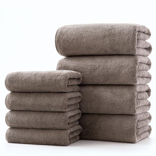 Rakuten - Lumimi(4枚グレーブラウンバスタオル約70*140cm+4枚グレーブラウンフェイスタオル約35*75cm)タオルセットふわふわ吸水ホテル仕様大判タオル柔らか肌触り吸水速乾エステタオル業務用サロン