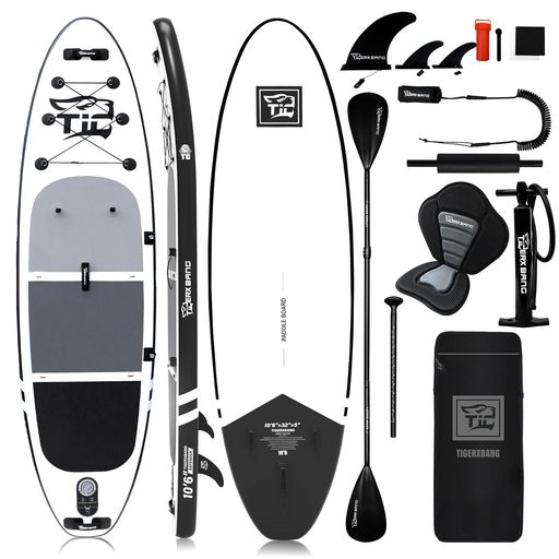 Rakuten - TIGERXBANGインフレータブルスタンドアップパドルボードSupボード長さ320cm幅82cm厚さ15cm荷重能力150kg、ダブルブレードパドル、カヤックシート付きの大人/子供用パドルボードDefender-Proコレク…