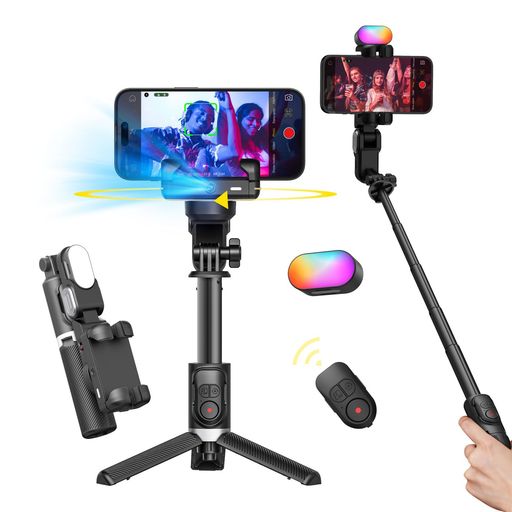 AOCHUAN スマートフォン用ジンバルスタビライザー 4 in 1電話ジンバル 360°回転 iPhone/Android用 自撮り棒三脚 自動顔追跡機能付き ワイヤレスリモコン TiK Tok YouTube Vlogging用 M1 Pro