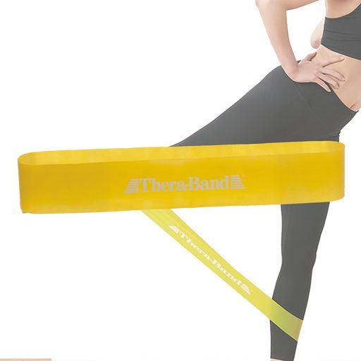 ループ状のエクササイズバンドで手軽に体幹・バランストレーニング サイズ:幅7.5cmx円周60cm 強度レベル:-1 素材:天然ゴム 製造国:マレーシア マニュアル付き