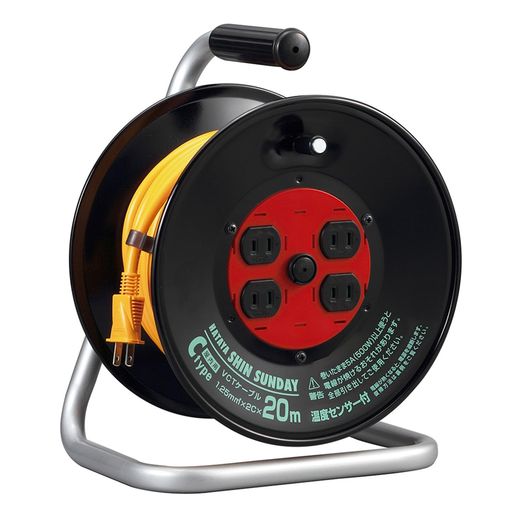 Rakuten - ハタヤ(HATAYA)コードリール屋内用100V型コード20m太さ1.25mm2標準型温度センサー内蔵(電線溶解防止機能)コンセント4個コンセント防塵シャッター家庭用工場用建設現場シンサンデーリールC-20S