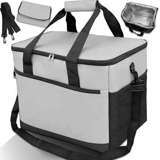 【軽さに驚く500g。でも容量はたっぷり35L】クーラーバッグは、35Lの大容量ながら本体重量はわずか500g。2Lペットボトル6本+食材を入れても総重量は約5kgで、女性やシニアの方でもラクラク持ち運べます。肩ベルト付きで両手も自由になるから、買い物帰りの重い荷物も楽々。「重いクーラーボックスはもう嫌だ」 という方にこそ試していただきたい軽さです。 【徹底した4層構造で冷気を逃さない】PEVA+不織布+5mm発泡ウレタン+撥水オックスフォード生地の4層断熱構造で、内部の冷気をしっかりキープ。保冷剤使用時、水漏れなし。外部は全面撥水生地で汚れや水滴をサッと拭けます。※ソフトクーラーバッグの特性上、ハードタイプと比較すると保冷時間は短くなります。保冷剤との併用で効果アップしますので、長時間の保冷が必要な場合は保冷剤を多めに入れてご使用ください。 【毎日の買い物がもっと便利に】スーパーのレジカゴにぴったり収まるサイズだから、お会計後にそのまま入れ替えてサッとお出かけ。Wファスナーで大きく開くから、お肉や野菜も入れやすい。3WAY仕様:手持ち / 肩掛け / レジカゴにセット。毎日の使用に適しています。