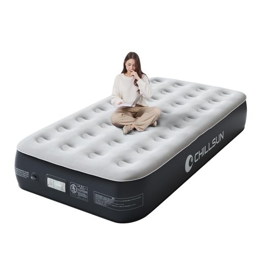 CHILLSUN エアーベッド シングルサイズ 電動ポンプ内蔵 キャンプ マット 高耐久 フロック表面加工 長さ190x幅99x厚さ33cm 耐荷重250kg 空気ベッド 快適な寝心地 折り畳み 収納袋付き キャンプ 予…