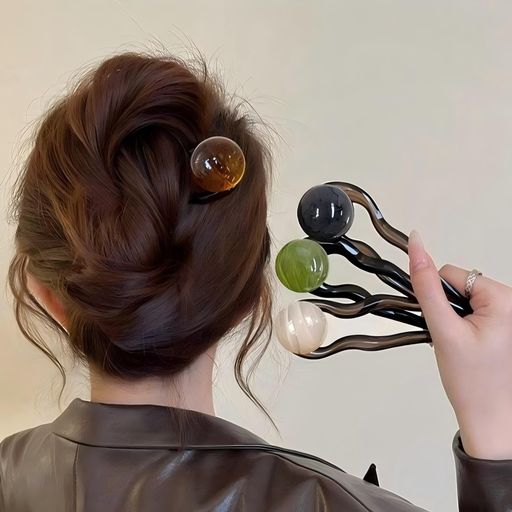 [WENJESO] 4 個セットレトロシンプル ビーズ U 型 ヘアスティック レディース おだんごヘア まとめ髪 ヘアアクセサリー フォークピン- hs
