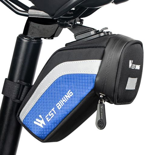 Quanxy防水自転車サドルバッグ1L反射テープテールライト取付可能ロードバイクマウンテンバイク対応(青)