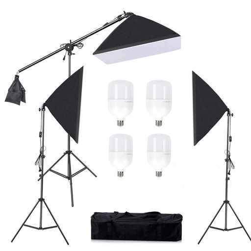 Konseen 写真撮影用照明キット ソフトボックス 50x70cm LED電球 4個 58W 5500K 2M...