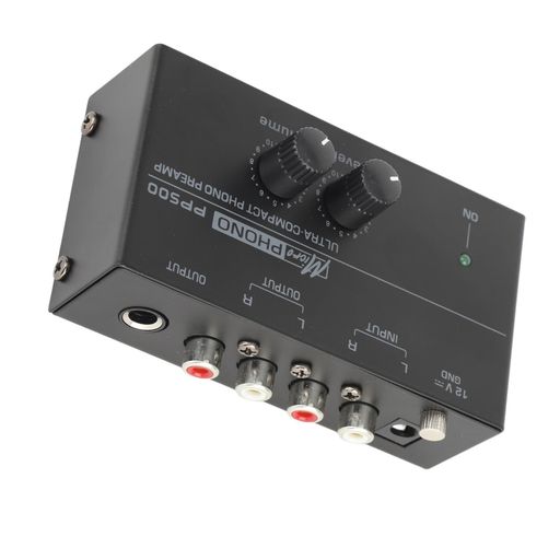 蓄音機プリアンプ、金メッキコネクタ 超低ノイズ 100‐240V 入力 レコードプレーヤー用フォノプリアンプ 1/4 (米国プラグ)