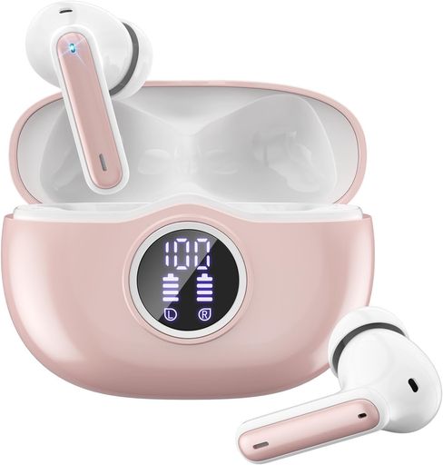 Fhumsh W70 Pro ワイヤレスイヤホン Bluetooth 5.3 ハイファイステレオ、LEDデジタルディスプレイ搭載50時間再生、ENCノイズキャンセリングマイク、人間工学設計スポーツヘッドホンヘッドセット …
