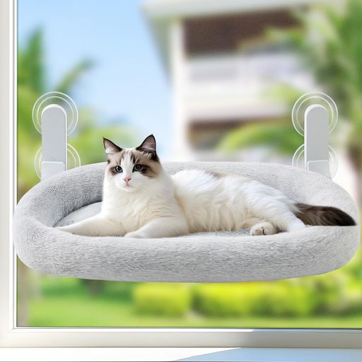 GUUSIIHOME折畳み式ねこハンモックねこベッドクッション曲線パイプ2025年新デザイン吸盤猫窓用ハンモック猫窓吸盤式ペットベッドねこネコ窓際マット通気メッシュ日光浴洗える猫用耐荷重…