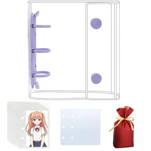 樂天商城 - シール帳 A8 バインダー 女の子 はがせる 透明ファイル 3Dシール対応 バインダー&シール台紙 3層構造 リフィル10枚付属+シート2枚付属+ラッピング袋一枚 (A8 パープル+透明)