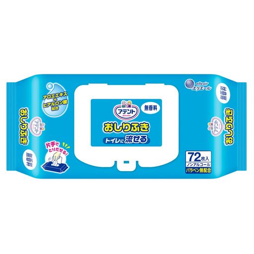 抗菌・トイレに流せるおしりふき おしりふき 抗菌・トイレに流せる 商品サイズ (幅x奥行x高さ) :45x245x110mm 内容量:72枚 ブラント名:アテント メーカー名: 大王製紙 原産国名: 日本