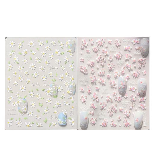 ネイルシール 2個セット 花柄デザイン 桜と菊 可愛い 自己粘着 防水3D立体 レース...