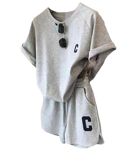[ASARANS] 上下セット セットアップ レディース 半袖 ショートパンツ Tシャツ パンツ 夏 ルームウェア スポーツウェア 大きいサイズ 楽ちん カジュアル (グレー, XL)