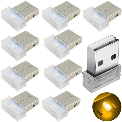CTRICALVER 10個 USB雰囲気ライト(イエロー), 車 USB ライト, 自動車内装ミニUSBランプ 車内照明, プラグアンドプレイ5V イルミネーションライト 室内