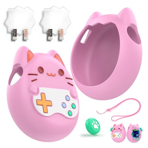 MILANQW 【For たまごっちパラダイス ケース】 シリコン ピンク 猫の柄 全面保護 耐衝撃 防水 防塵
