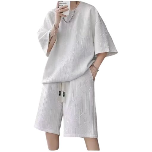 [Gebacades] メンズ ジャージ 上下セット 夏用 半袖 快適 セットアップ メンズ 夏 自宅用 リラックス ルームウェア スポーツウェア おしゃれ カジュアル プレゼント 夫 兄 ホワイト 5XL