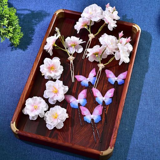 siawadeky 桜 蝶 ヘアクリップ 簪 かんざし 髪飾り 12点セット Uピン ヘアピン 前髪 髪留め 一本挿し お団子 ヘアアクセサリー 浴衣 花嫁 振袖 袴 和装小物 結婚式 披露宴 前撮り 卒業式 成人式…