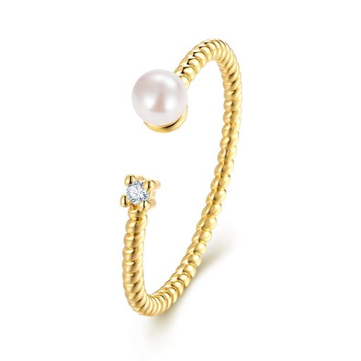 [KUKA.JEWEL] パール リング 指輪 レディース 小粒 3mm 真珠 フリーサイズ 調整可能13-15号 真珠の指輪 パールとCZダイヤ 採用 銅製 ディース おしゃれ 指輪 女性 アクセサリ ラインストーン シル…