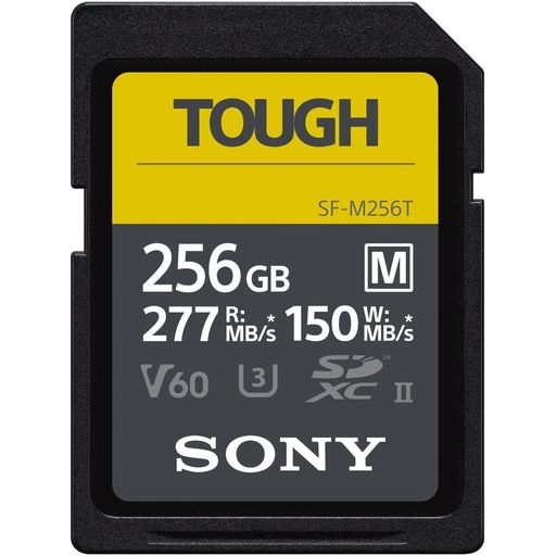 【TOUGH(タフ)】SDメモリーカードで初の一体成型 【TOUGH(タフ)】曲げ強度18倍(*)、落下5mの試験をクリアする強靭性 【TOUGH(タフ)】最高等級の防水性(IPX8)、防塵性(IP6X) 【TOUGH(タフ)】リブやライトプロテクトスイッチをなくし破損を防止 高速書き込み150MB/s(*)と、読み出し速度277MB/s(*)を実現。高解像度写真や動画など大容量データも高速転送