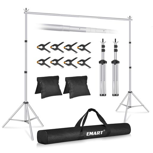 EMART 背景スタンド 撮影用背景シート撮影ブース 背景紙 背景布/グリーンバックスタンド 200x300cm 幅、高さ調節可能 設置便利-シルバー