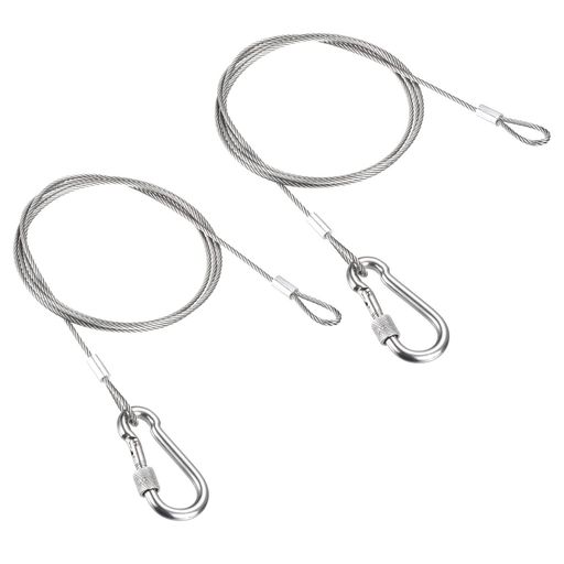 链条锁 - PATIKIL 2本 セキュリティワイヤー 1mx2mm カラビナ付 ワイヤーロープ ステンレスロープ 吊り下げ 防犯 荷物ロック 盗難防止 シルバー
