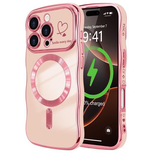 LCHULLE 用の iPhone 16 Pro ケース MagSafe対応 ウェーブ 半透明 うねうね 滑り止め カメラ保護 衝撃吸収(パープル)
