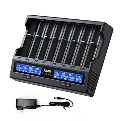 【幅広い互換性&amp;独立充電】リチウムイオン電池/ニッケル水素電池/ニカド電池を同時に対応できます 3.6V/3.7Vリチウムイオン電池10440/ 14500/ 14650/ 16340 / 17335/17500 / 17670/ 18350/ 18490 / 18500/18650 / 18700 / 20700 / 21700/ 22650/25500 / 26650 1.2Vニッケル水素電池/ニカド電池AAAA/AAA/AA/A/SC/C 各種の充電池を混在して充電できます。※保護回路付20700/21700電池対応。(VC8 Plus充電器は1.5Vリチウムイオン電池を充電できない) 【LCDディスプレイ搭載】バッテリーの充電状態は一目瞭然です。LCD搭載で8つスロットの充電状態を表示され:電池電圧(V)、電池容量(mAh)、充電電流(mA)、電池の内部抵抗、電池タイプ。