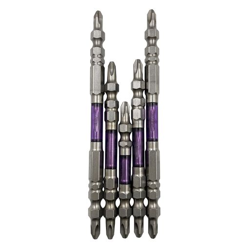 スリムビス締めに最適。Cチャン・鉄板・アルミ・木材等の締め付け作業に。 トーション部で衝撃を吸収。カケに強く耐久性抜群。 先端部分が先細スリムタイプなので見やすい。先端丸軸部:径4.6mm。 サビに強い光沢表面仕上げ。 マグネット付。刃先に磁力が帯びているので便利です。 インパクトドライバー18V対応 セット内容:+No.2x65mm(1本)、+No.2x85mm(2本)、+No.2x110mm(2本)