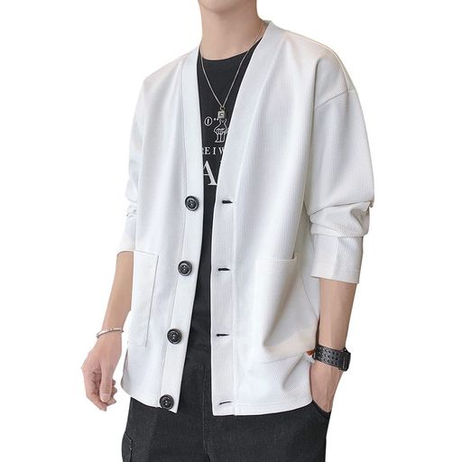 [foxseon]カーディガンメンズ秋ビジネスカジュアルメンズセーターVネック無地おしゃれ長袖和式カーディ..