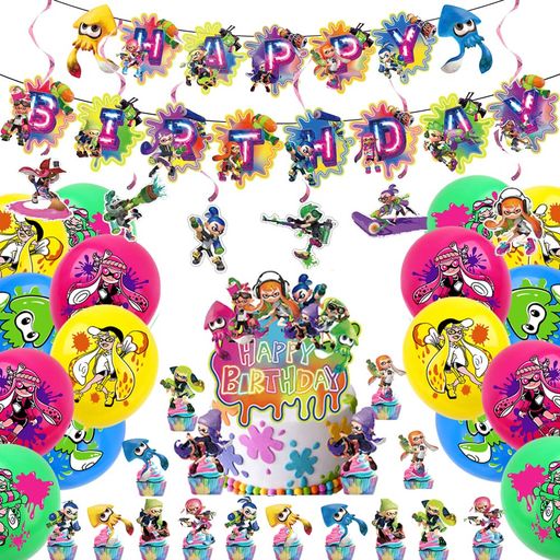 スプラ誕生日飾り付け風船セットパーティー飾りハッピーバースデーハッピーバースデー風船ケーキ装飾セットhappybirthdayガーランド装飾お祝い子供男の子いプレゼント